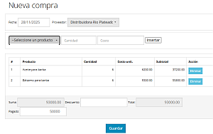 Registro de nueva compra